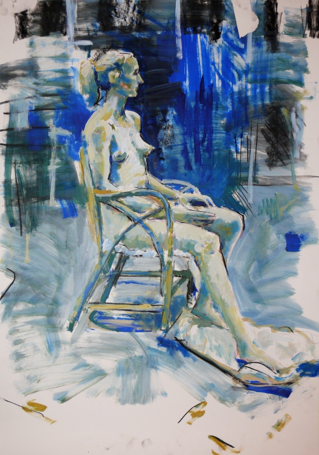 Seated blue lady