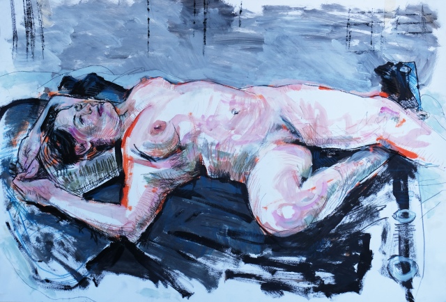 Lady reclines in Expressionist manner